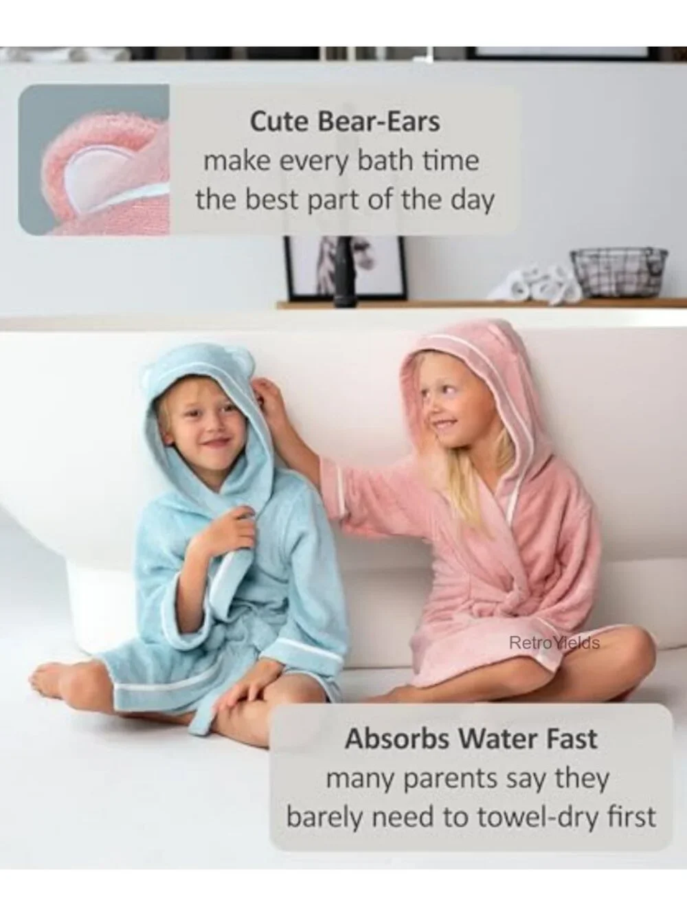 Kids Hooded Bathrobe 500 GSM Rayon from Bamboo Toddler Robe with Tie